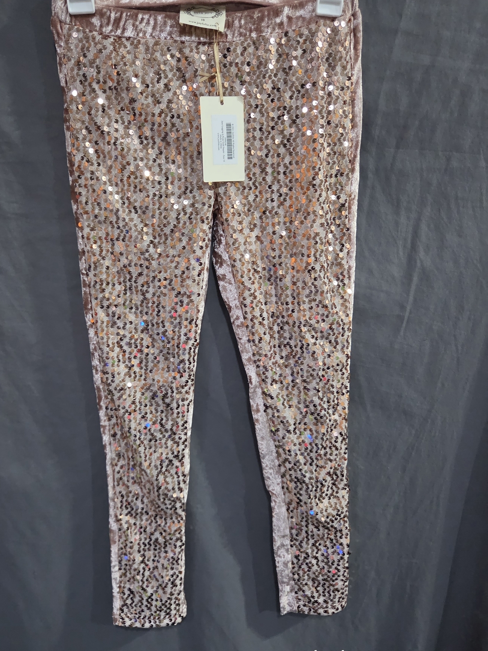 Mia Joy by Joyfolie Juno Leggings Girls Size 10 Rose Gold Sequin Velvet NWT